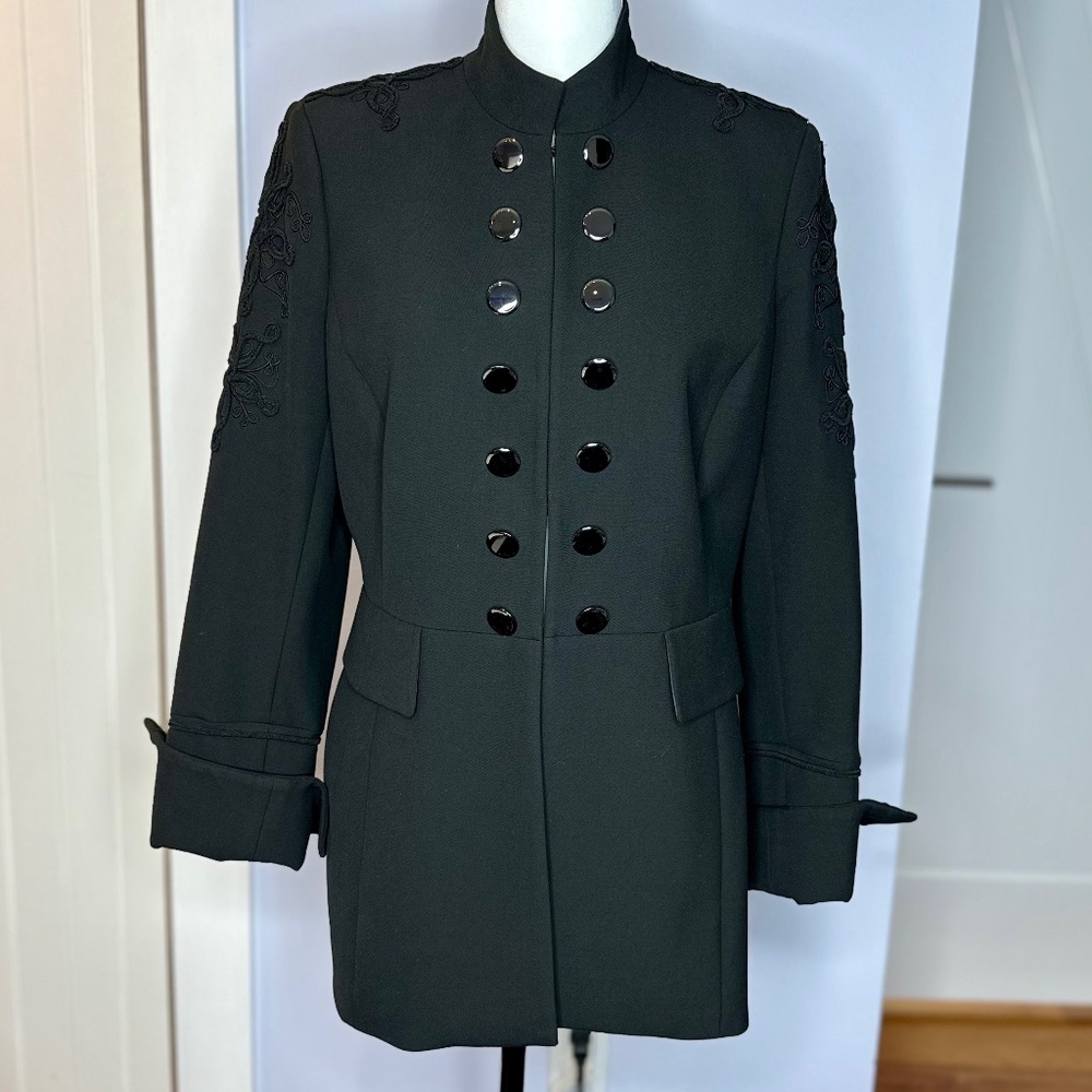 Per Se Black Mandarin collar Style black Jacket. Embroidered. Size 8. Like New!
